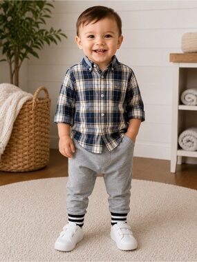 Soft gray toddler jogger pants with sporty striped ankle cuffs Mini Heroes 2T